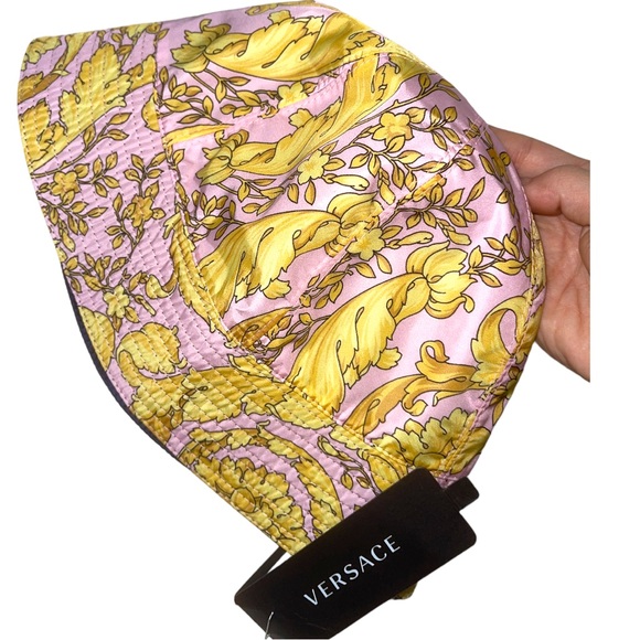 NEW Versace Barocco Print Pink/Yellow Summer Bucket Hat - 57 - Picture 7 of 12